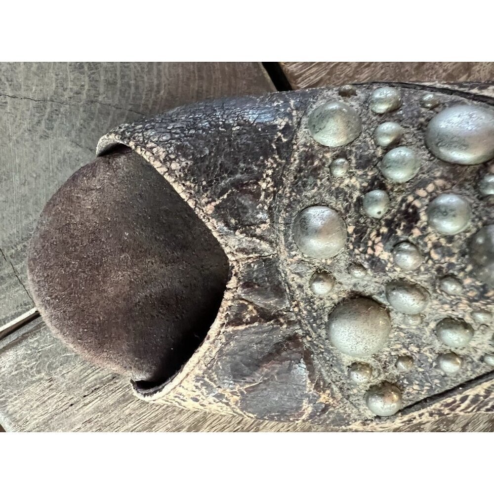 Calleen Cordero Vintage Y2K studded distressed brown leather peep toe booties 9 - Picture 10 of 15